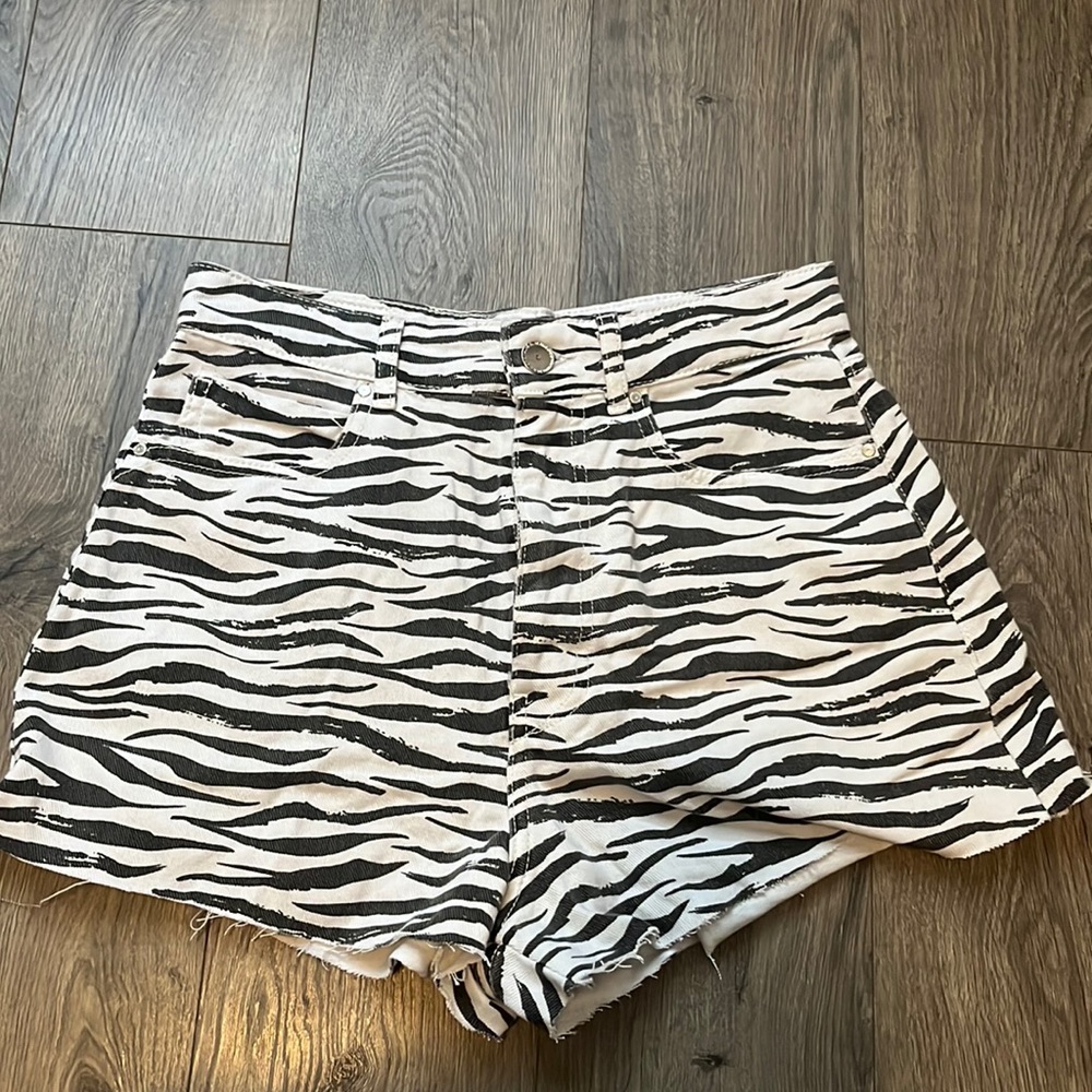 Zara zebra pattern denim shorts